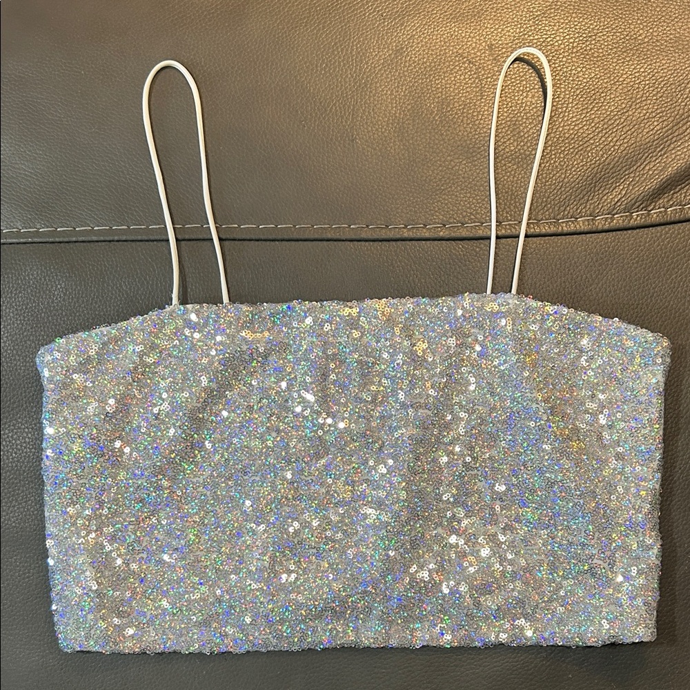 Sunday in Brooklyn Sparkling Sequin Crop Top. Size XS